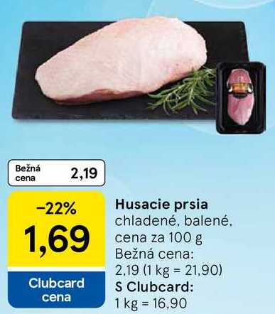 Husacie prsia, cena za 100 g 