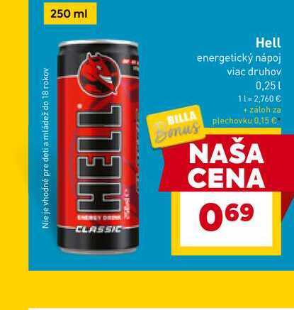 Hell energetický nápoj viac druhov 0,25l