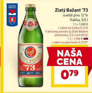 Zlatý Bažant '73 svetlé pivo 12% fľaška, 0,5l