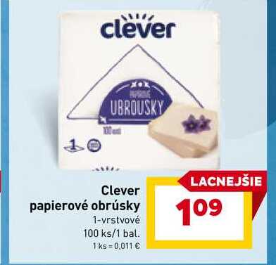 Clever papierové obrúsky 1-vrstvové 100 ks/1 bal. 