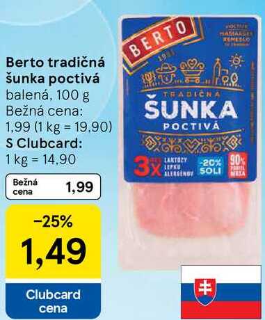 Berto tradičná šunka poctivá, 100 g