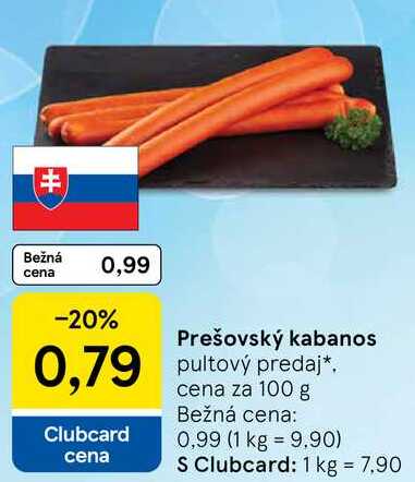 Prešovský kabanos, cena za 100 g 