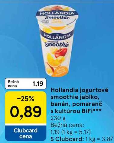 Hollandia jogurtové smoothie jablko, banán, pomaranč 89 s kultúrou BiFi, 230 g v akcii