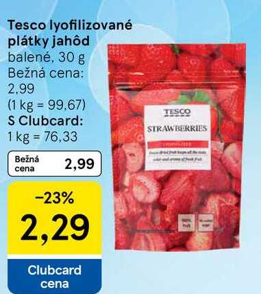 Tesco lyofilizované plátky jahôd, 30 g 