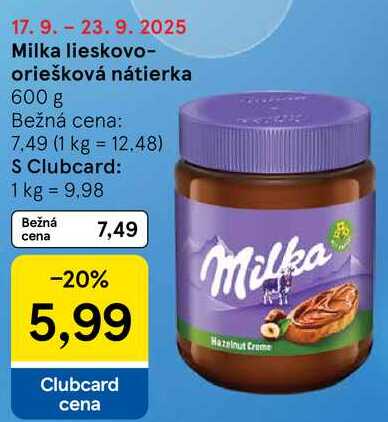 Milka lieskovo-oriešková nátierka, 600 g 
