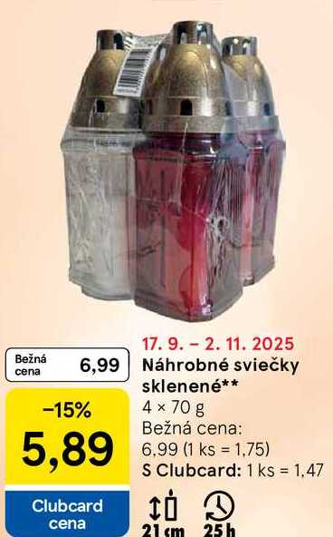 Náhrobné sviečky sklenené, 4x 70 g 