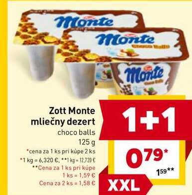 Zott Monte mliečny dezert choco balls 125 g 