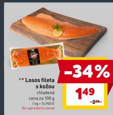 Losos fileta s kožou chladená cena za 100 g 