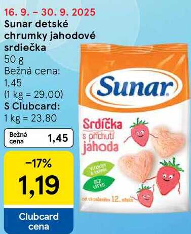 Sunar detské chrumky jahodové srdiečka, 50 g 