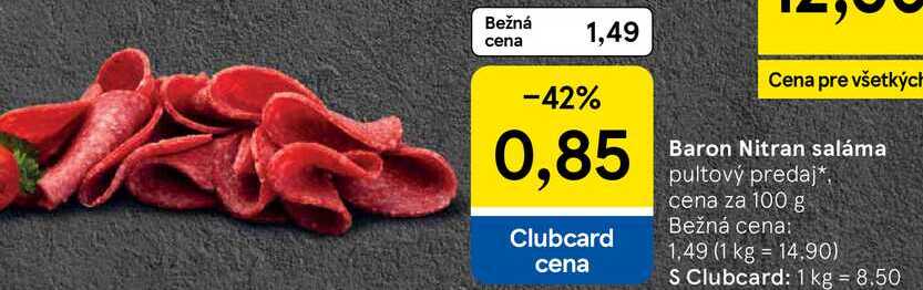 Baron Nitran saláma, cena za 100 g 