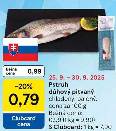 Pstruh dúhový pitvaný, cena za 100 g 