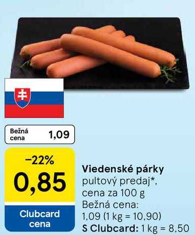 Viedenské párky, cena za 100 g 