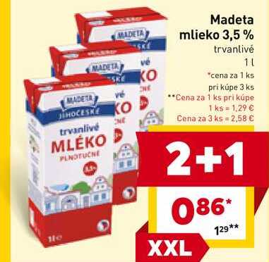 Madeta mlieko 3,5%, trvanlivé 1l