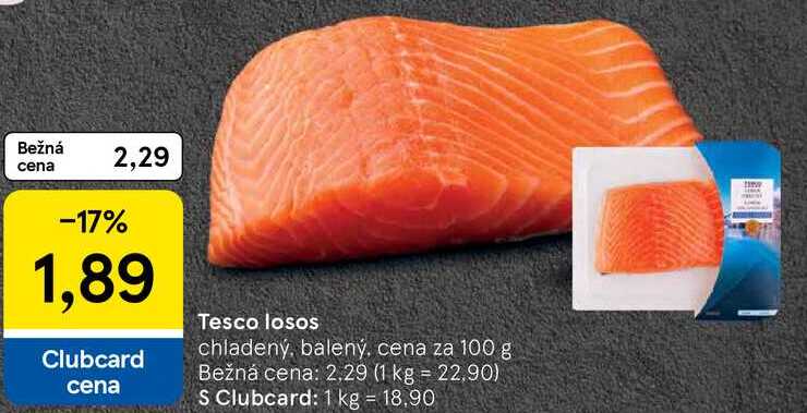 Tesco losos, cena za 100 g 