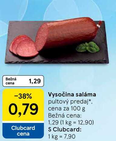 Vysočina saláma, cena za 100 g 