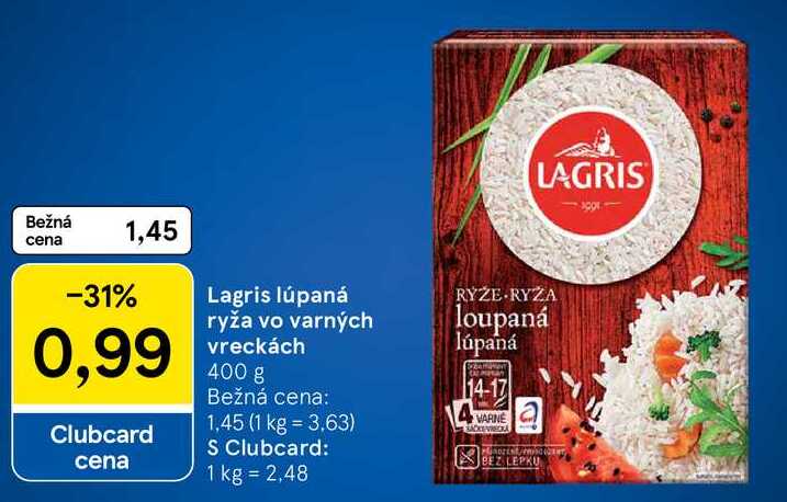 Lagris lúpaná ryža vo varných vreckách, 400 g 