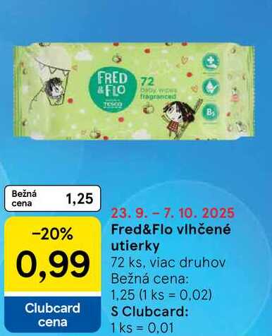 Fred&Flo vlhčené utierky, 72 ks