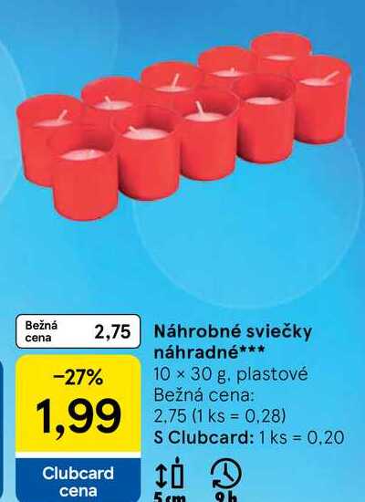 Náhrobné sviečky náhradné, 10x 30 g