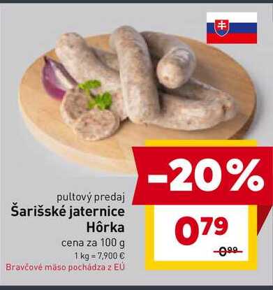 Šarišské jaternice Hôrka cena za 100 g