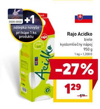 Rajo Acidko biele kyslomliečny nápoj 950 g
