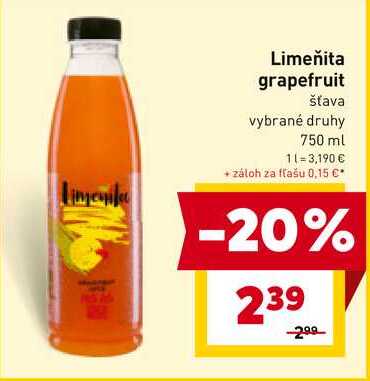 Limeňita grapefruit šťava vybrané druhy 750 ml 