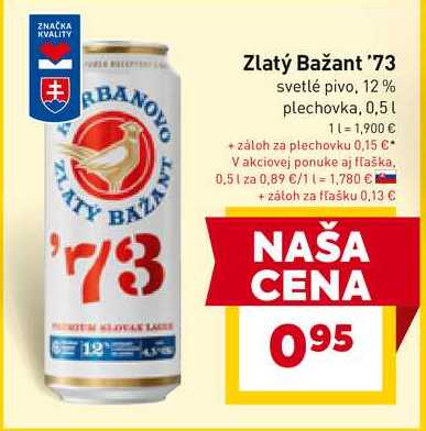 Zlatý Bažant '73 svetlé pivo, 12% plechovka, 0,5 l