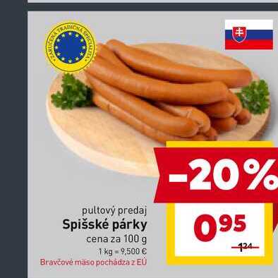 Spišské párky cena za 100 g 