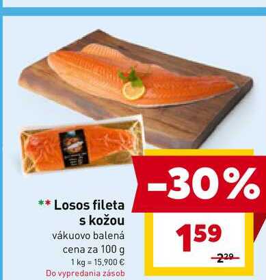 Losos fileta s kožou vákuovo balená cena za 100 g 