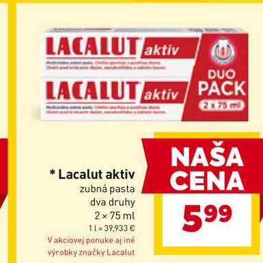 Lacalut aktiv zubná pasta dva druhy 2 x 75 ml 