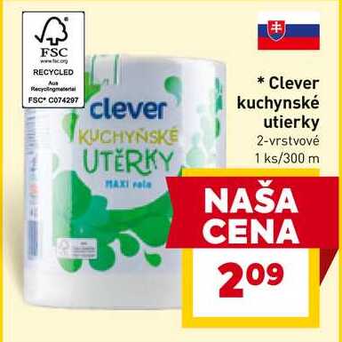 Clever kuchynské utierky 2-vrstvové 1 ks/300 m 