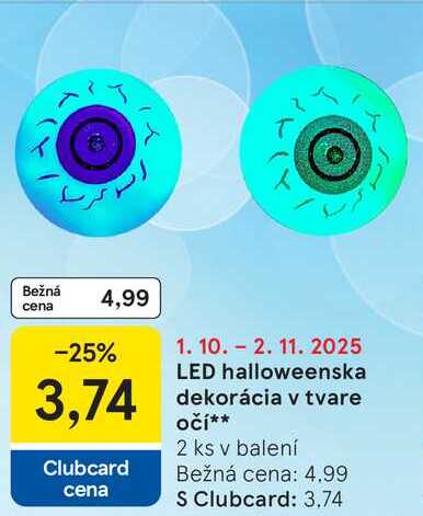 LED halloweenska dekorácia v tvare očí, 2 ks 