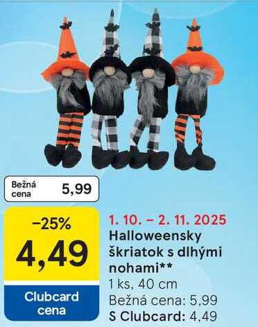 Halloweensky škriatok s dlhými nohami
