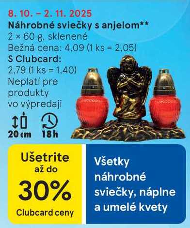 Náhrobné sviečky s anjelom, 2  60 g