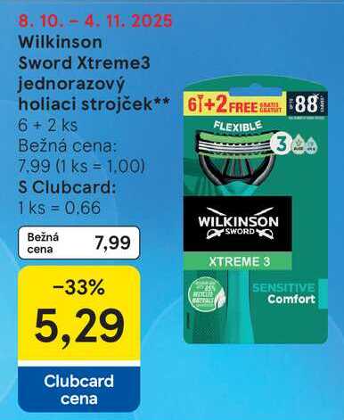 Wilkinson Sword Xtreme3 jednorazový holiaci strojček, 6 + 2 ks