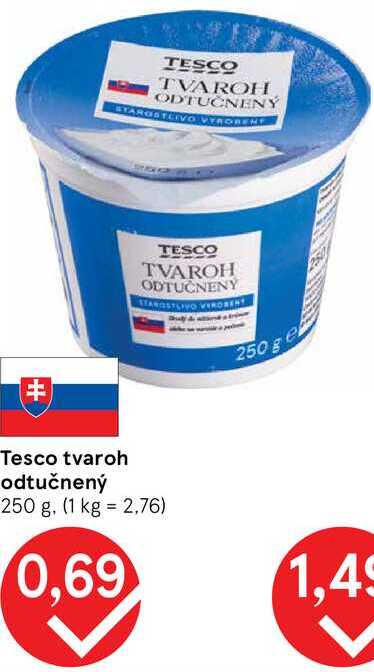 Tesco tvaroh odtučnený, 250 g