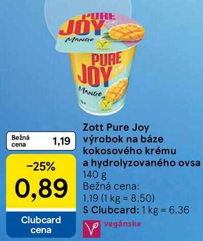 Zott Pure Joy výrobok na báze kokosového krému a hydrolyzovaného ovsa, 140 g 