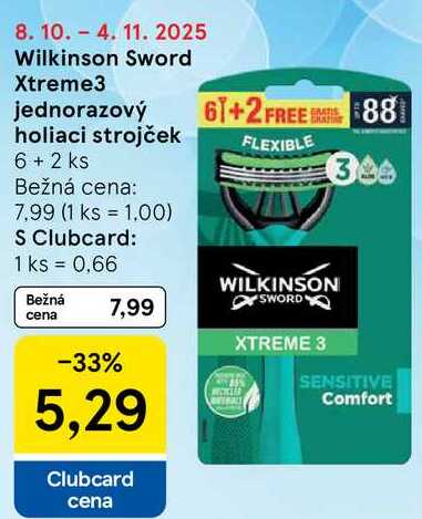 Wilkinson Sword Xtreme3 jednorazový holiaci strojček, 6+2 ks