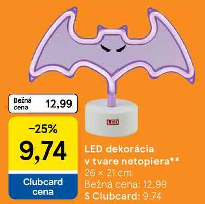 LED dekorácia v tvare netopiera