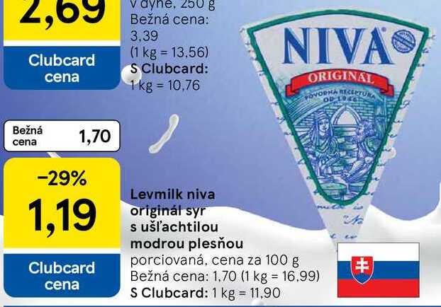 Levmilk niva originál syr s ušľachtilou modrou plesňou, cena za 100 g 