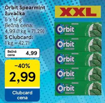 Orbit Spearmint žuvačka, 5x 14 g
