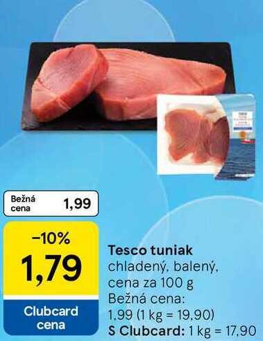 Tesco tuniak, cena za 100 g 