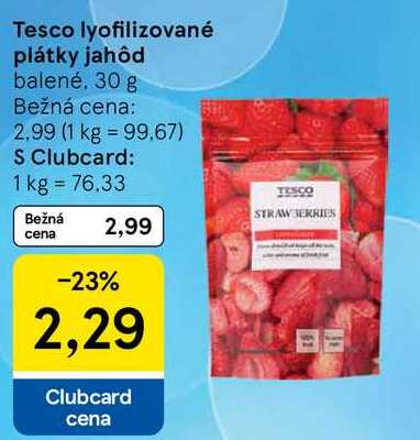 Tesco lyofilizované plátky jahôd, 30 g 