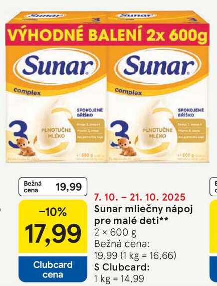 Sunar mliečny nápoj pre malé deti, 2x 600 g