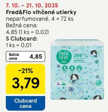 Fred&Flo vlhčené utierky, 4x 72 ks