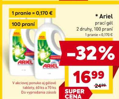 Ariel prací gél 2 druhy, 100 praní 