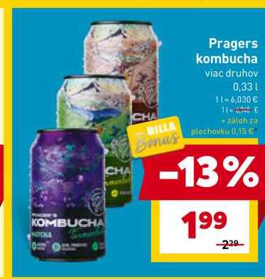 Pragers kombucha viac druhov 0,33l