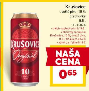 Krušovice svetlé pivo, 10% plechovka 0,5l