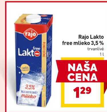 Rajo Lakto free mlieko 3,5% trvanlivé 1l