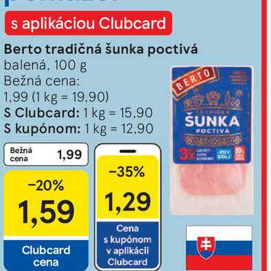 Berto tradičná šunka poctivá balená 100 g
