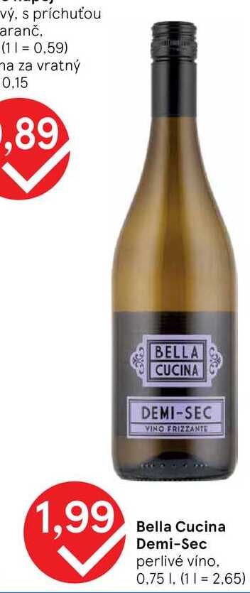 Bella Cucina Demi-Sec perlivé víno, 0,75l